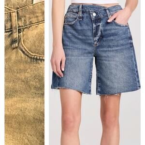 NWT Free People Boomerang hi rise long sandblast worn look denim shorts